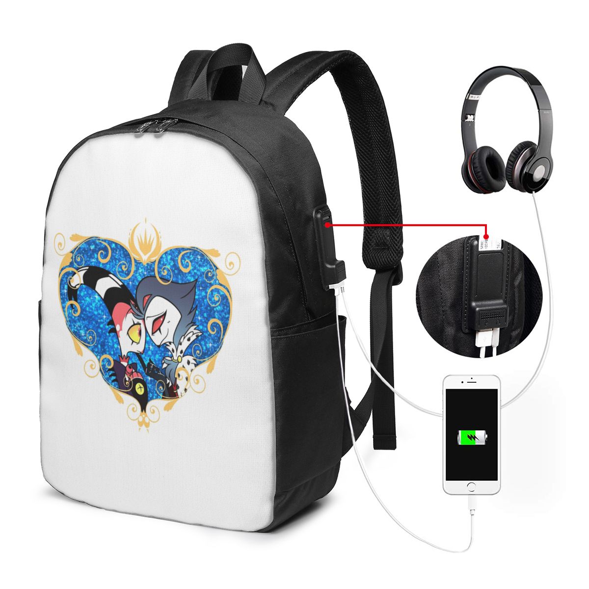 Laptop Bag - เฮลลูวา บอส สโตลาสและบลิทโซกระเป๋าเป้สะพายหลังแบบมีกรอบรูปหัวใจ กระเป๋าใส่โน๊ตบุ๊ค กระเป๋าคอมพิวเตอร์ กระเป๋านักเรียน