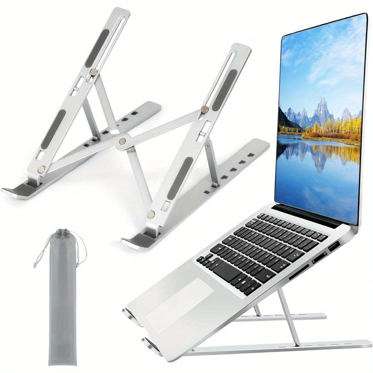 Laptop Cooling Pad - ขาตั้งแล็ปท็อปอะลูมิเนียมแบบปรับได้ - ความสูง 6 ระดับ การออกแบบพับได้