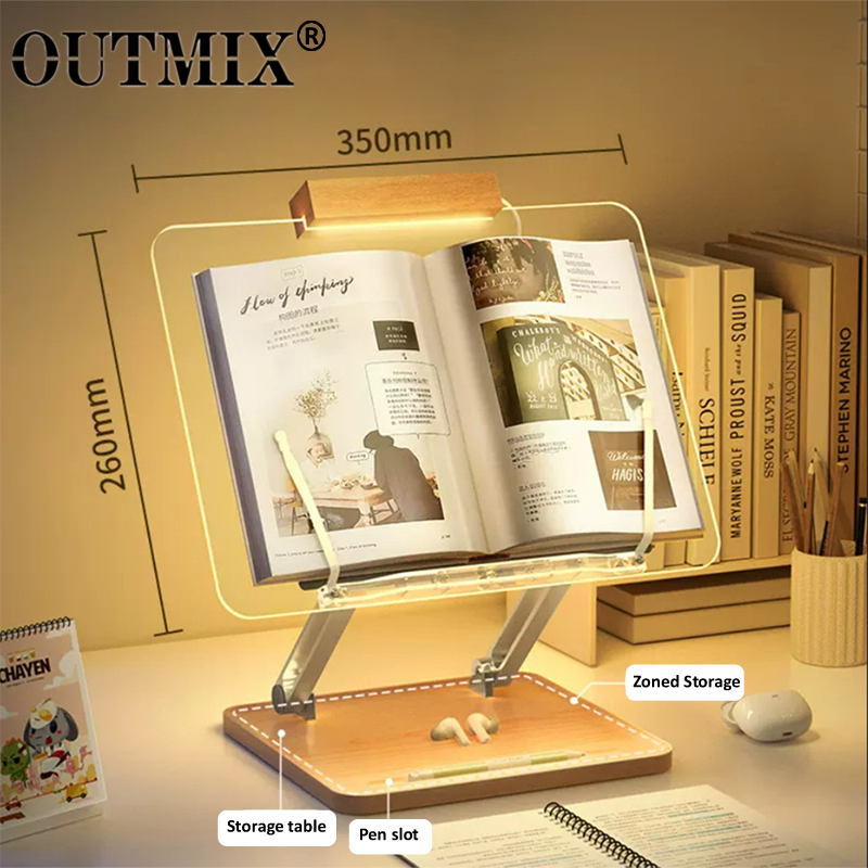 Laptop Stand - แท่นอ่านหนังสือไม้พร้อมไฟอะคริลิคใส ที่วางแท็บเล็ตแบบยกได้อเนกประสงค์ ที่วางแล็ปท็อป ชั้นวางหนังสือแบบตั้งโต๊ะ